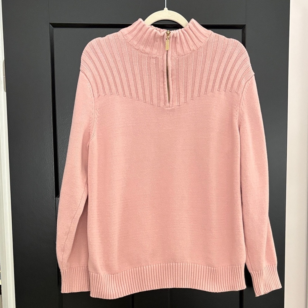 Karen Scott Soft Pink Cowl Neck Front Zip Sweater. 100% Cotton. Size XL